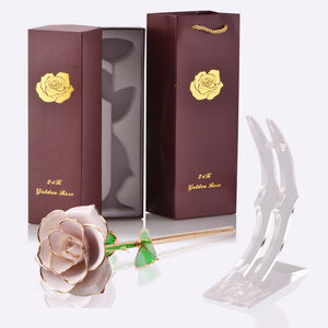 Gifts for Women 24k Gold Dipped Rose with Stand Eternal Flowers Forever Love In Box Girlfriend Wedding Valentine Gift for Her - Azbrowse
