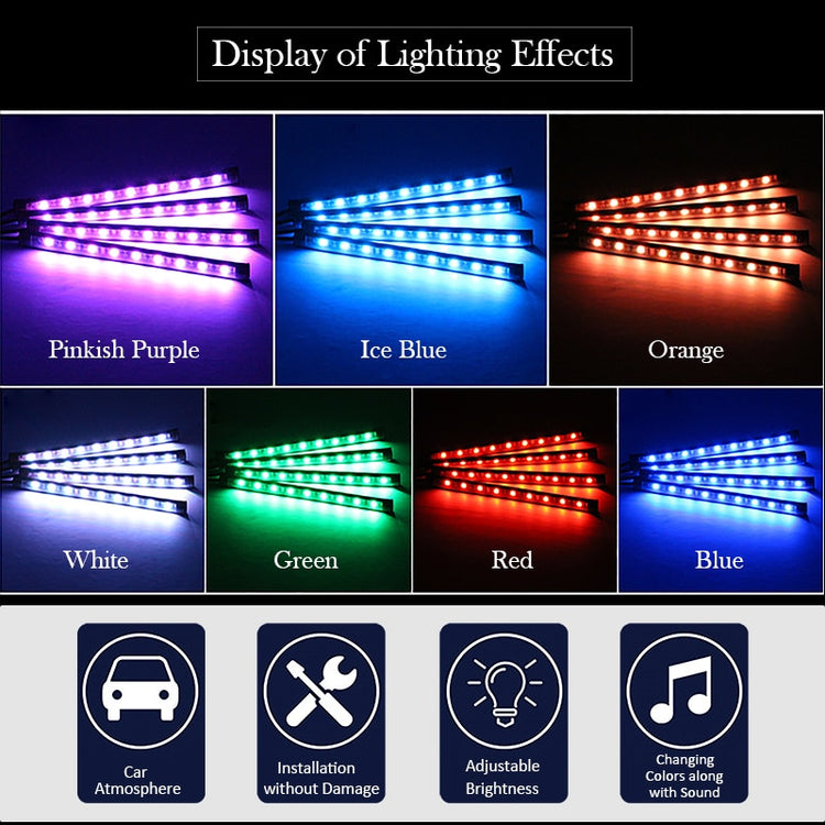Led Car Interior Backlight With Usb Cigarette Lighter Ambient Atmosphere Mood Light Rgb Remote App Auto Foot Decorative Lamp - Azbrowse