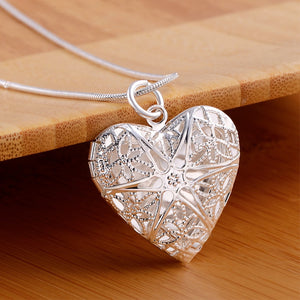 925 Silver Heart Photo Frame Necklaces Chains For Women Fashion Jewelry - Azbrowse
