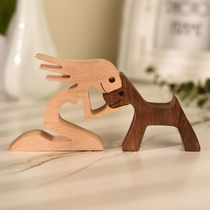 Family Puppy Wood Dog Craft Figurine Desktop Table Ornament Carving Model Home Office Decoration Pet Sculpture Christmas Gift - Azbrowse
