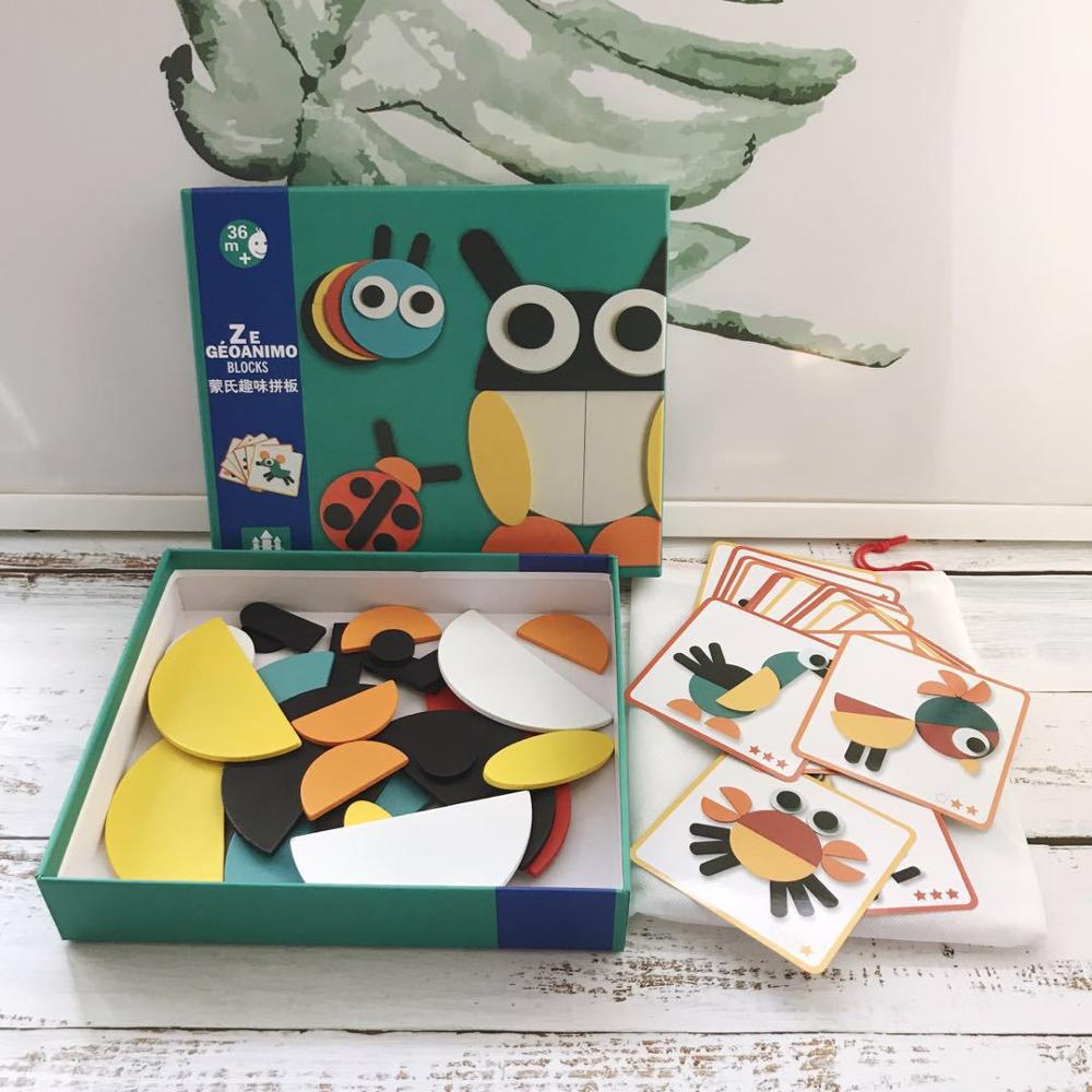 3D Wooden Jigsaw Puzzle Animal Modeling Early Education Geometric Tangram Wooden Game Toys for Children Montessori Learning