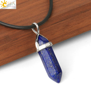 CSJA Real Raw Pink Purple Gem Crystals Necklace Hexagonal Bullet Reiki Chakra Natural Stone Necklace Pendant Women Jewelry E056 - Azbrowse
