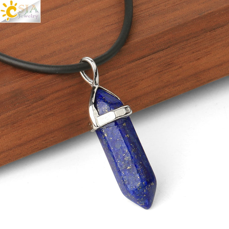 CSJA Real Raw Pink Purple Gem Crystals Necklace Hexagonal Bullet Reiki Chakra Natural Stone Necklace Pendant Women Jewelry E056 - Azbrowse