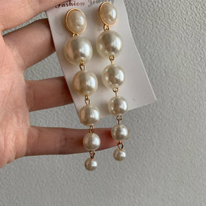 IPARAM Trend Simulation Pearl Long Earrings Female White Round Pearl Wedding Pendant Earrings Fashion Korean Jewelry Earrings - Azbrowse