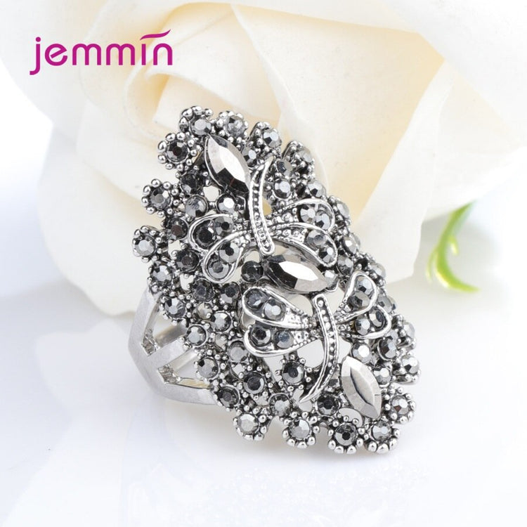 Full Rhinestone Women Classic 925 Sterling Silver Dragonfly Rings For Women Women Fine Jewelry Wholesale Party Gift - Azbrowse