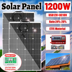 600w 1200w ETFE Solar Panel 12v Photovoltaic Home System Inverter Complete Kit Solar Cell Battery Charger For Car Boat Camping - Azbrowse
