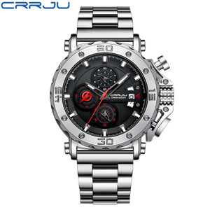 CRRJU Watch for Men Top Brand Luxury Big Dial Stainless Steel Waterproof Chronograph Wristwatches with Date Relogio Masculino - Azbrowse