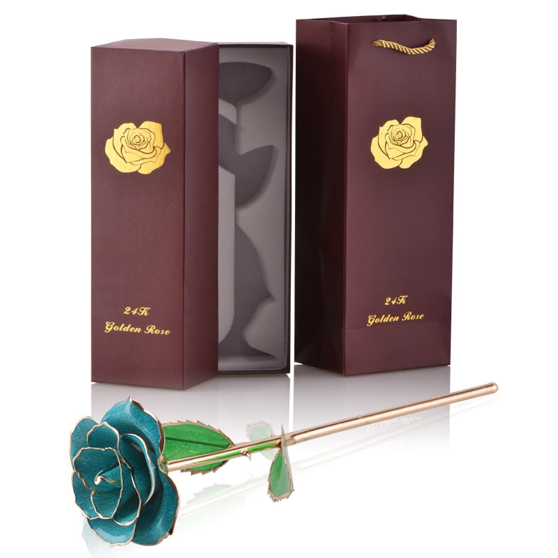 Gifts for Women 24k Gold Dipped Rose with Stand Eternal Flowers Forever Love In Box Girlfriend Wedding Valentine Gift for Her - Azbrowse