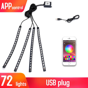 Led Car Interior Backlight With Usb Cigarette Lighter Ambient Atmosphere Mood Light Rgb Remote App Auto Foot Decorative Lamp - Azbrowse