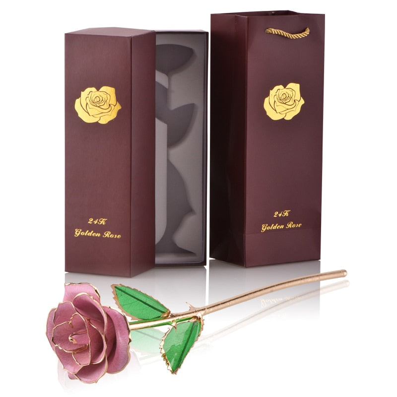 Gifts for Women 24k Gold Dipped Rose with Stand Eternal Flowers Forever Love In Box Girlfriend Wedding Valentine Gift for Her - Azbrowse