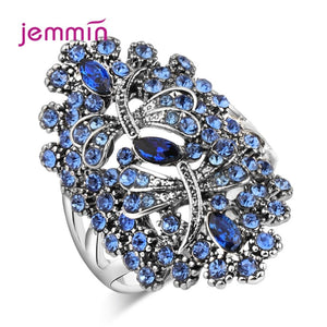 Full Rhinestone Women Classic 925 Sterling Silver Dragonfly Rings For Women Women Fine Jewelry Wholesale Party Gift - Azbrowse