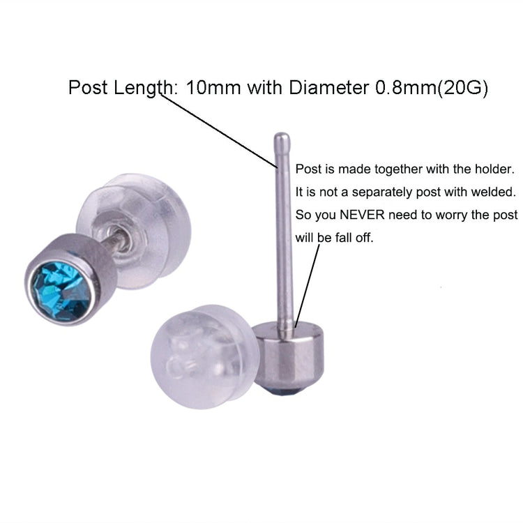 12 Pairs 316L Stainless Steel Stud Earrings,Birthstone Colourful Crystal Earring Sets for Women and Girls with Size 3mm 4mm 5mm - Azbrowse