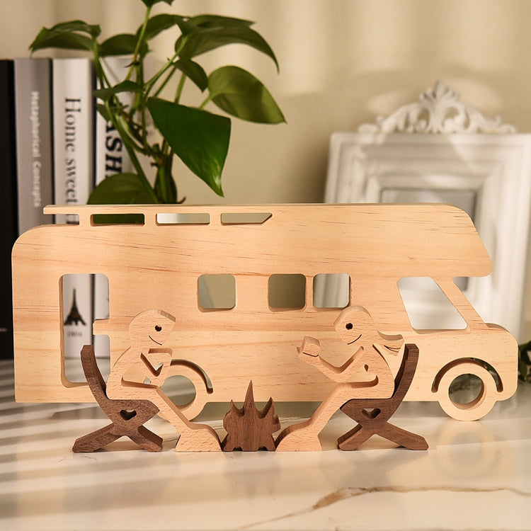 Family Puppy Wood Dog Craft Figurine Desktop Table Ornament Carving Model Home Office Decoration Pet Sculpture Christmas Gift - Azbrowse