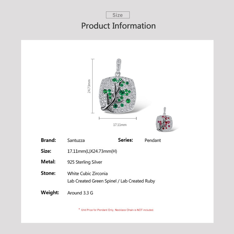 SANTUZZA 925 Sterling Silver Pendant For Women Sparkling Pink Green Cherry Tree Delicate Fashion подвеска кулон Fine Jewelry - Azbrowse