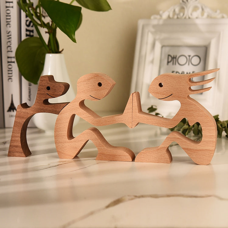 Family Puppy Wood Dog Craft Figurine Desktop Table Ornament Carving Model Home Office Decoration Pet Sculpture Christmas Gift - Azbrowse
