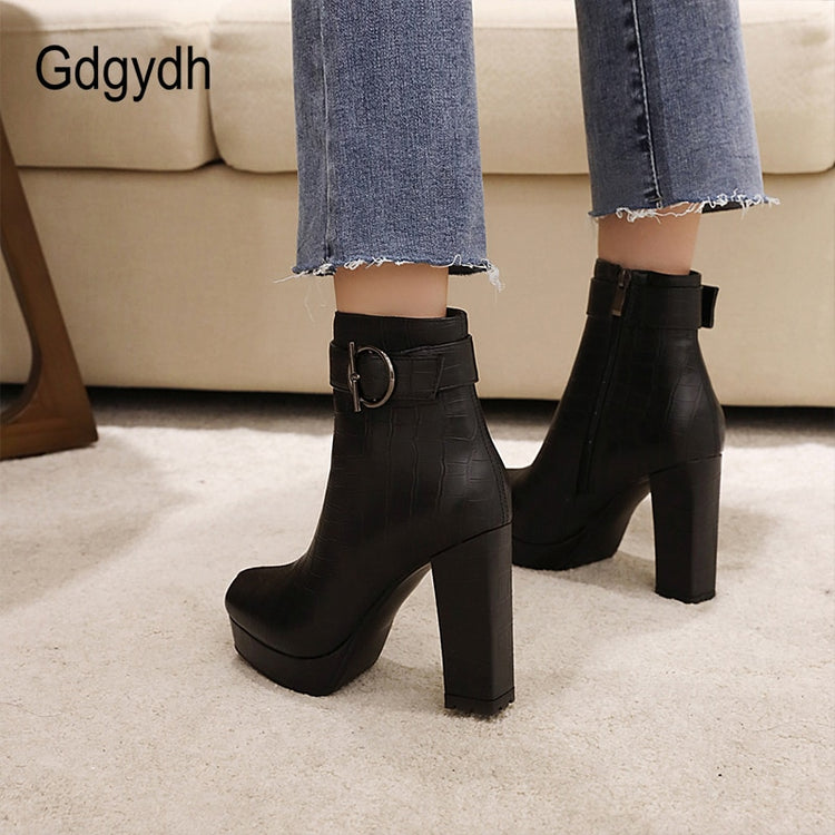 Gdgydh Brand Designer Ladies Short Boots Women Square Toe Sexy Buckle High Heels Shoes For Party Autumn Winter 2021 High Quality - Azbrowse