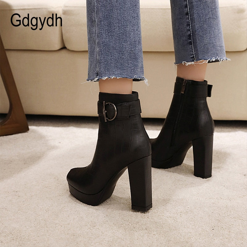 Gdgydh Brand Designer Ladies Short Boots Women Square Toe Sexy Buckle High Heels Shoes For Party Autumn Winter 2021 High Quality - Azbrowse