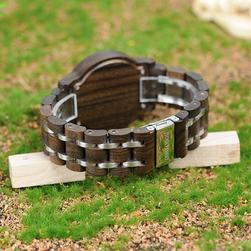 BOBO BIRD P19 Wooden Mens Quartz Watches Date Display Business Watch Man Ebony Zebrawood Options Valentines Christmas Gift - Azbrowse