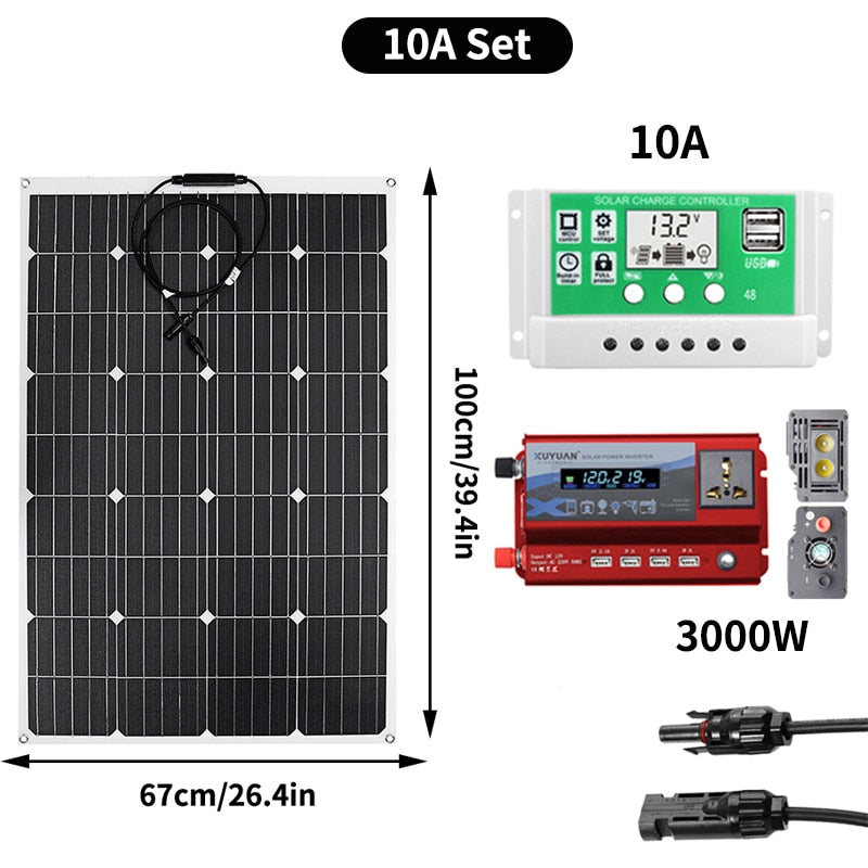 600w 1200w ETFE Solar Panel 12v Photovoltaic Home System Inverter Complete Kit Solar Cell Battery Charger For Car Boat Camping - Azbrowse