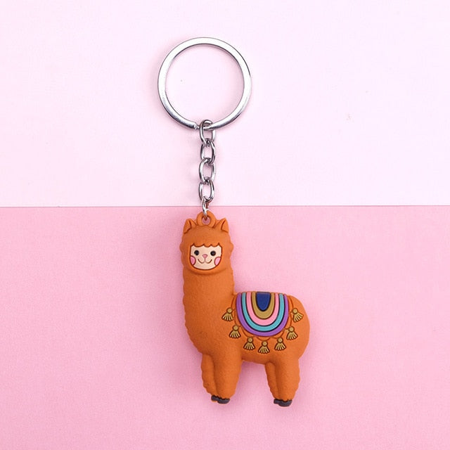 New Qualitied Original cartoon Lamb cute Luck Zodiac Alpaca keychain key ring Simulation Animals Pendant Jewelry Birthday gift - Azbrowse