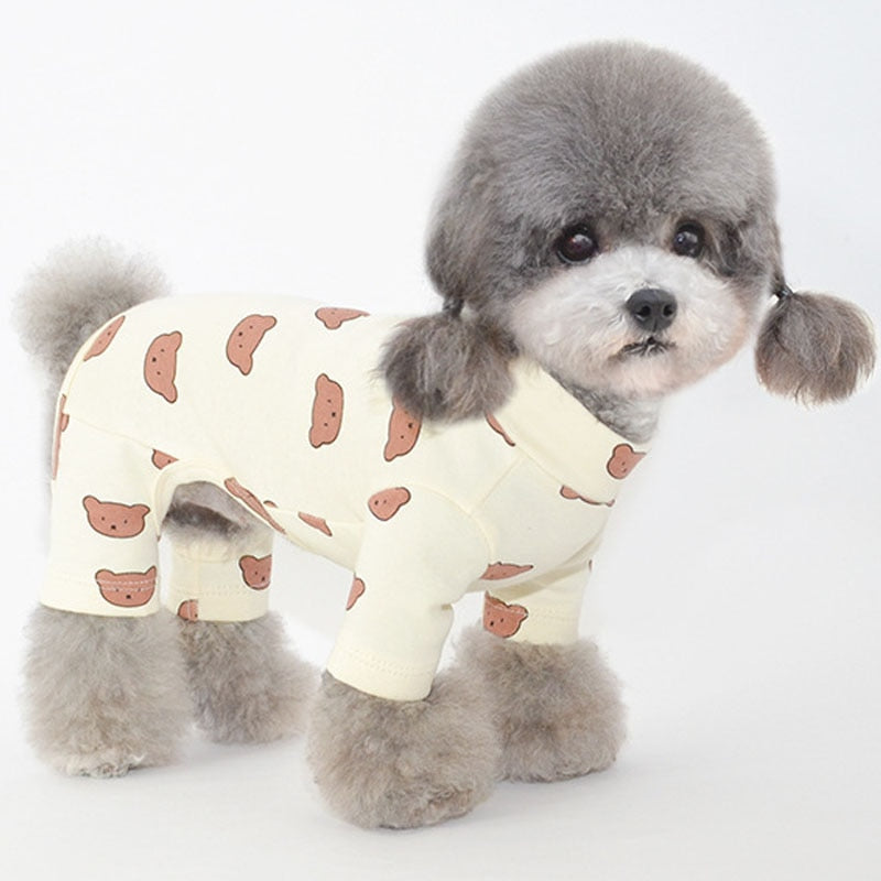 Cotton Pet Clothes Bear Pattern Dog Pajamas Jumpsuit 4 Legs Coat O-neck Tshirt Sweatshirt Pajamas Overalls Puppy Cat Tracksuits - Azbrowse