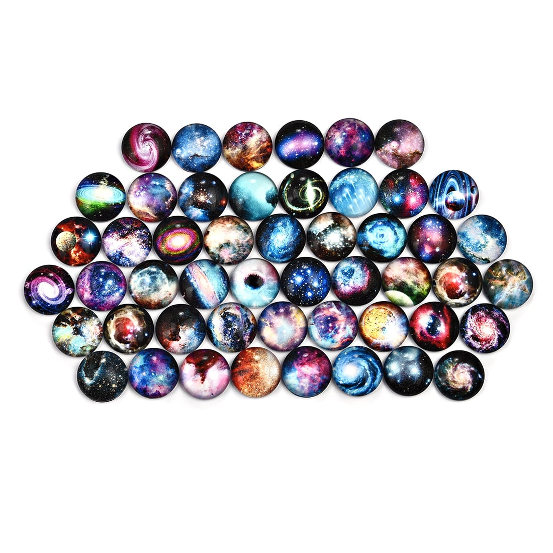 50Pcs Starry Sky Pattern Flat Glass Cabochons Cameo Jewelry Making Fit 12mm 25mm Blank Base Setting Earrings Necklace DIY