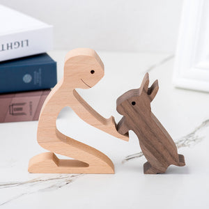 Family Puppy Wood Dog Craft Figurine Desktop Table Ornament Carving Model Home Office Decoration Pet Sculpture Christmas Gift - Azbrowse
