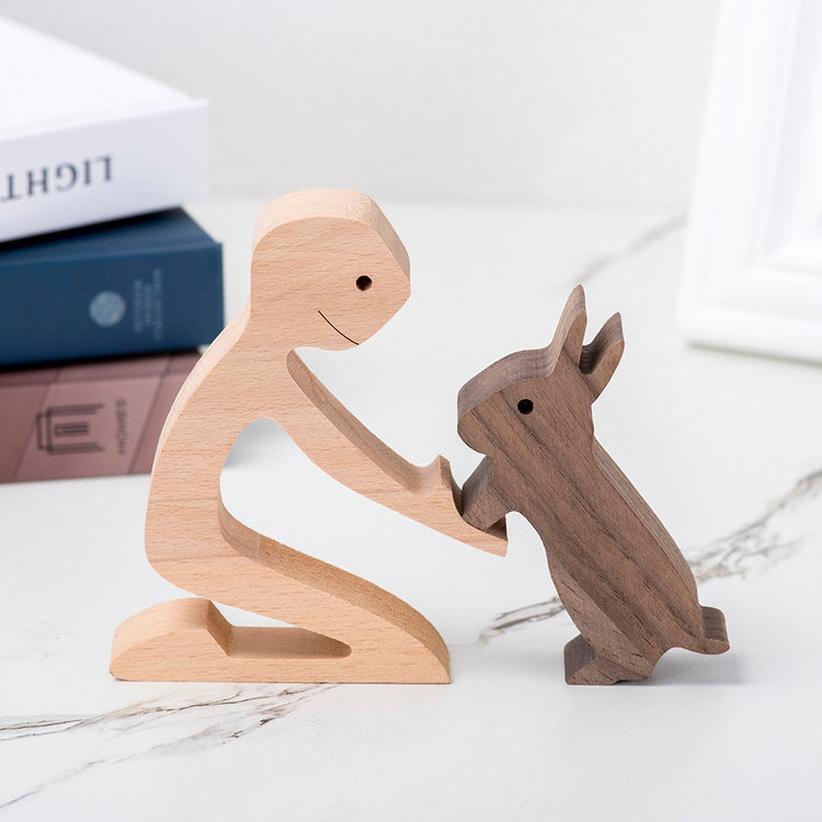 Family Puppy Wood Dog Craft Figurine Desktop Table Ornament Carving Model Home Office Decoration Pet Sculpture Christmas Gift - Azbrowse