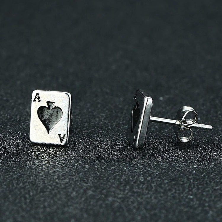 Men's Earring ,Ace of Spades Stud Earrings, Stainless Steel Good Luck Poker Player Cards Earing Jewelry Gift - Azbrowse