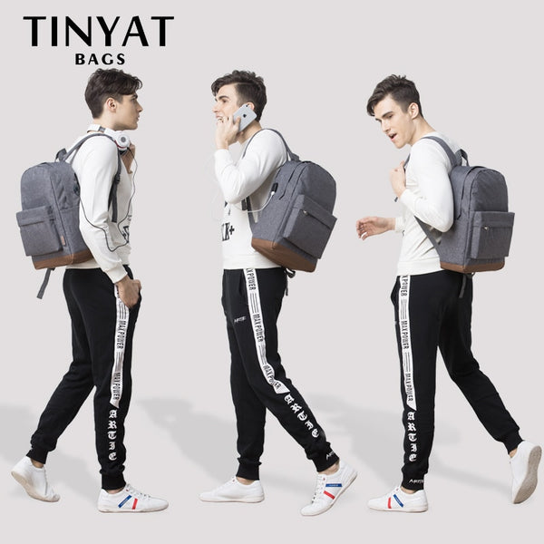 TINYAT Men's 15 inch laptop backpacks computer male school Backpacks Rucksacks leisure for teenage Travel Shoulder Mochila Grey - Azbrowse