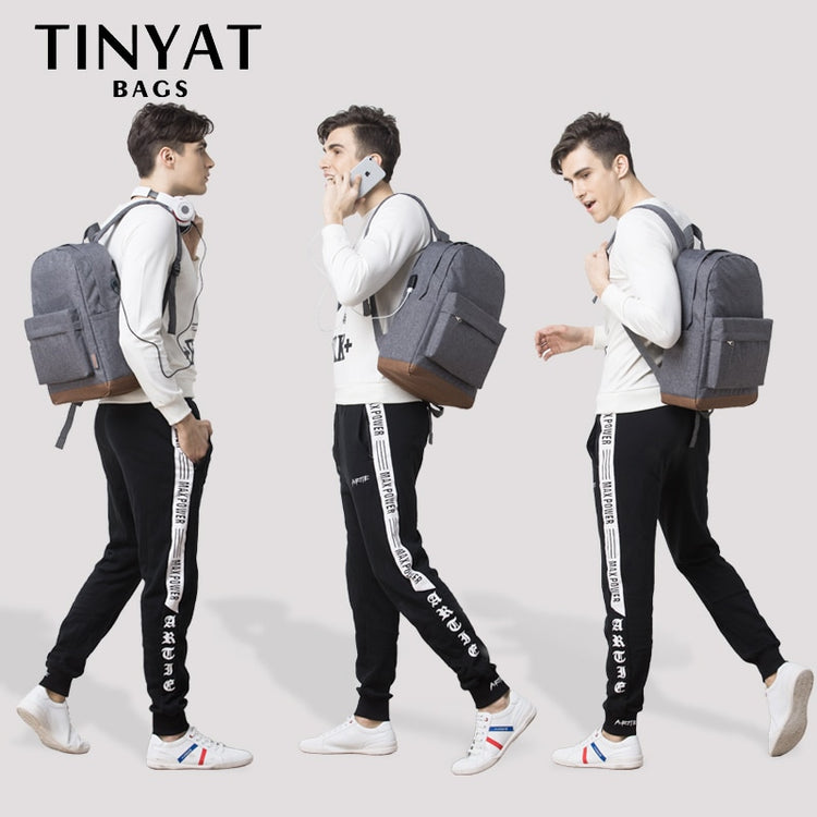 TINYAT Men's 15 inch laptop backpacks computer male school Backpacks Rucksacks leisure for teenage Travel Shoulder Mochila Grey - Azbrowse