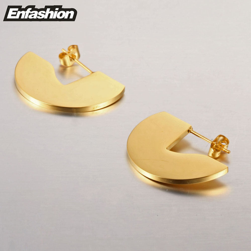 Enfashion Punk Geometic Semi-circle Fan Stud Earring Gold Color Stainless Steel Earrings For Women Earrings oorbellen E5423 - Azbrowse