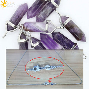 CSJA Real Raw Pink Purple Gem Crystals Necklace Hexagonal Bullet Reiki Chakra Natural Stone Necklace Pendant Women Jewelry E056 - Azbrowse
