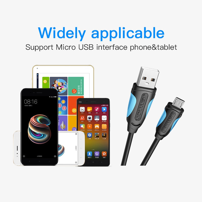 Vention Micro USB Cable Fast Charging Wire for Android Mobile Phone Data Sync Charger Cable 3M 2M 1M For Samsung HTC Xiaomi Sony - Azbrowse