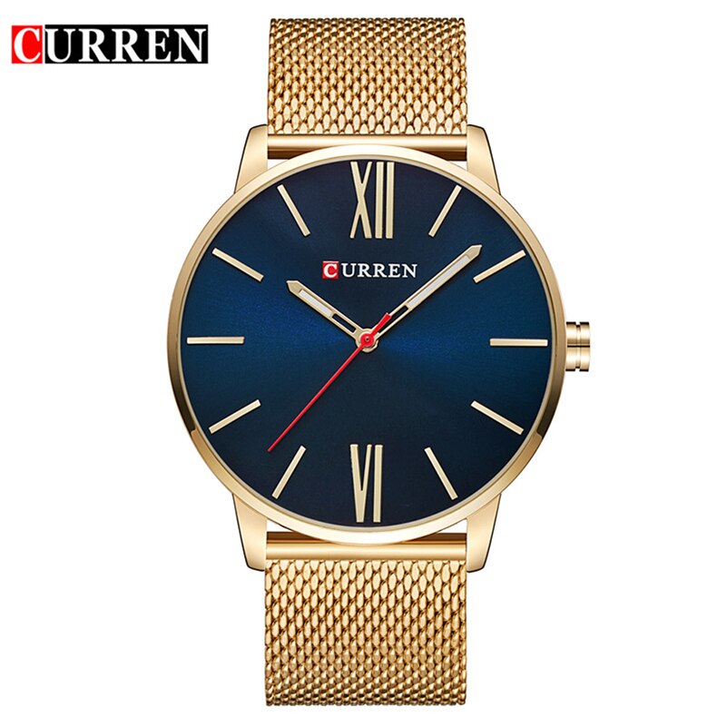 Curren Top Brand Luxury Gold Quartz  Mens Watches Drop Shipping Mesh Steel Strap Casual Sport Male Clock  Relogio Masculino 8238