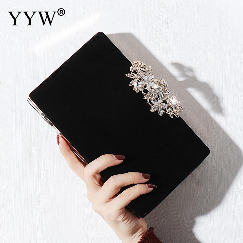 European fashion Noble Lady Rhinestone Evening Clutch Tote Bag Burgundy Black Gold Solid Women Shoulder Chain Suede Surface - Azbrowse