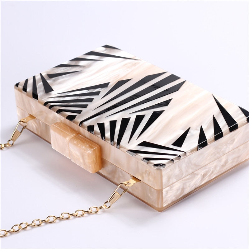 Fashion Pearlescent Acrylic Bag Chain Women Messenger Bag Geometric Patchwork Clutches Elegant Evening Bag Party Prom Handbags - Azbrowse