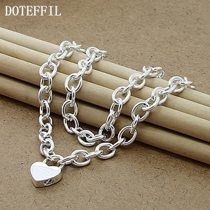 DOTEFFIL 925 Sterling Silver Heart Lock Pendant Necklace 18 Inch Chain For Women Wedding Engagement Fashion Jewelry - Azbrowse