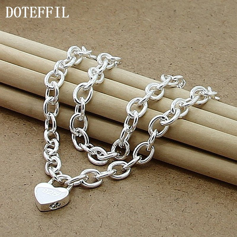 DOTEFFIL 925 Sterling Silver Heart Lock Pendant Necklace 18 Inch Chain For Women Wedding Engagement Fashion Jewelry - Azbrowse
