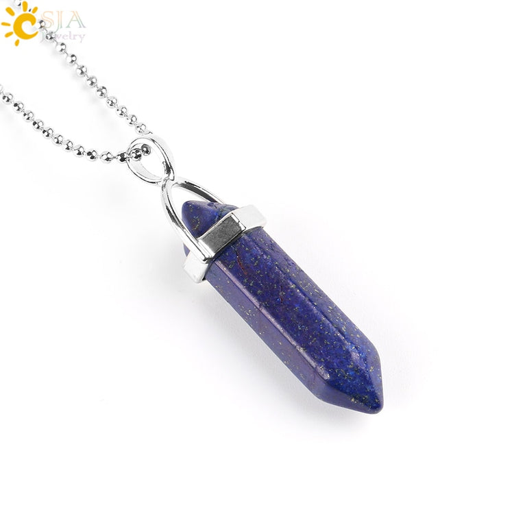 CSJA Real Raw Pink Purple Gem Crystals Necklace Hexagonal Bullet Reiki Chakra Natural Stone Necklace Pendant Women Jewelry E056 - Azbrowse