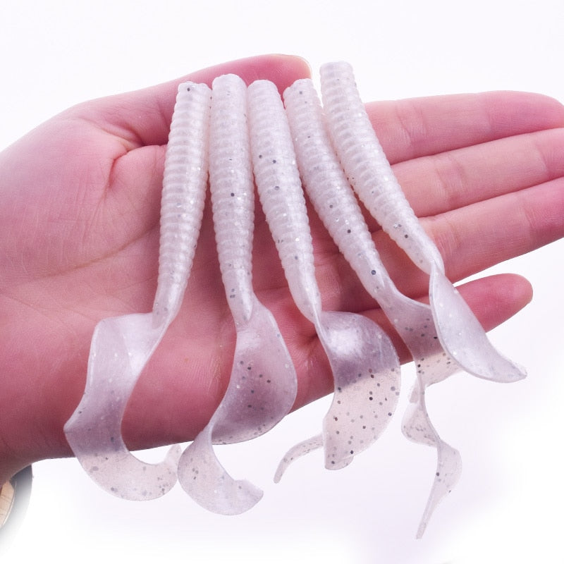 5PCS Long Tail Worm Fishing Soft Baits 80mm 4.3g Jig Wobblers Fishy Smell With Salt Silicone Lures Bass Carp Pike Pesca Tackle - Azbrowse