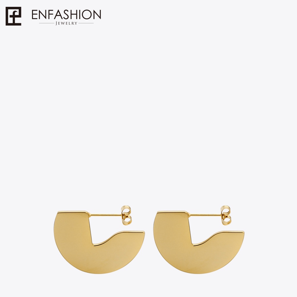 Enfashion Punk Geometic Semi-circle Fan Stud Earring Gold Color Stainless Steel Earrings For Women Earrings oorbellen E5423 - Azbrowse
