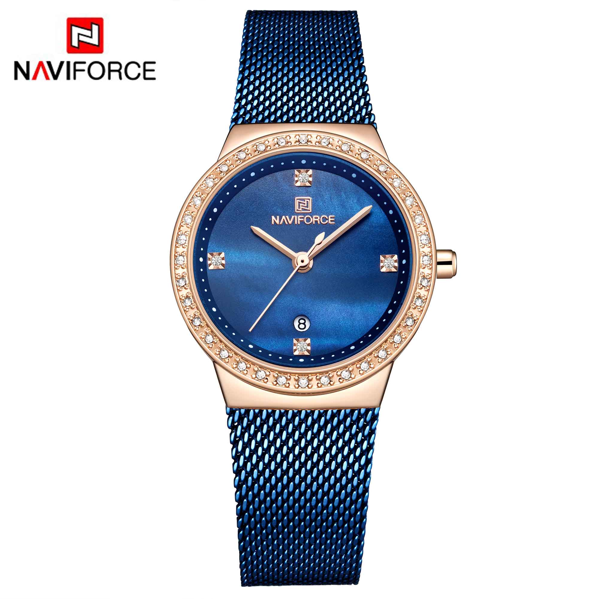 NAVIFORCE Women's Watch Luxury Rhinestone Fashion Ladies Watches Date Waterproof Quartz Wristwatch Clock Female Relogio Feminino - Azbrowse