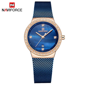 NAVIFORCE Women's Watch Luxury Rhinestone Fashion Ladies Watches Date Waterproof Quartz Wristwatch Clock Female Relogio Feminino - Azbrowse