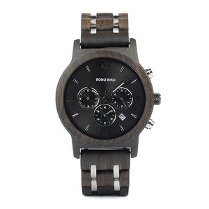 BOBO BIRD P19 Wooden Mens Quartz Watches Date Display Business Watch Man Ebony Zebrawood Options Valentines Christmas Gift - Azbrowse