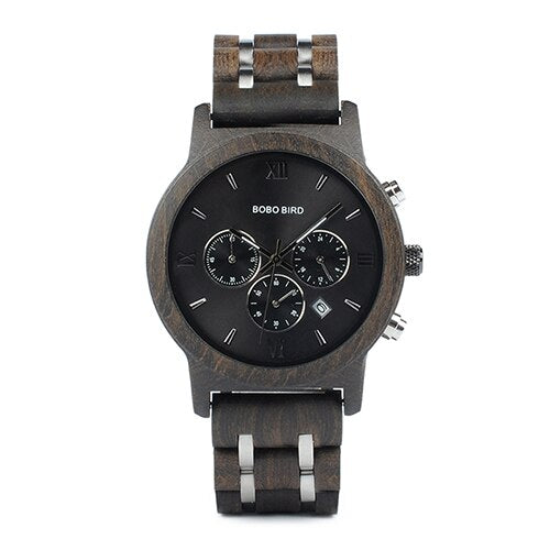 BOBO BIRD P19 Wooden Mens Quartz Watches Date Display Business Watch Man Ebony Zebrawood Options Valentines Christmas Gift - Azbrowse
