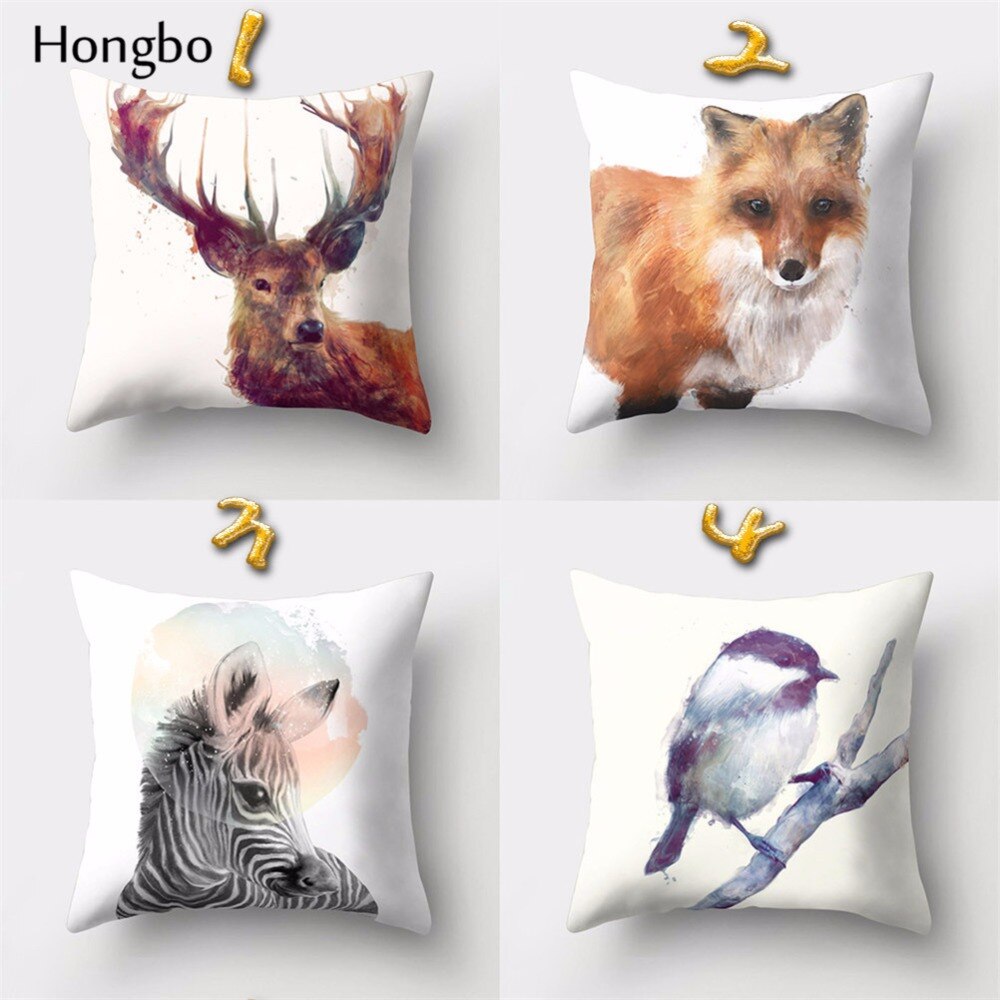 Hongbo 1 Pcs Pillowcase Fox Bear Bird Horse Wild Animal Print Decorative Throw Pillow Case Home Office