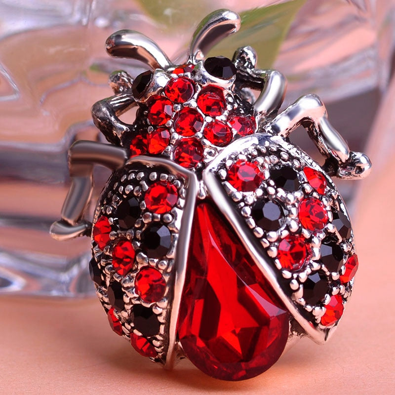 Blucome Vintage Red Crystals Ladybug Brooches For Woman Kids Suit Hats Scarf Brooch Clip Pins Insects Jewelry Small Size Corsage - Azbrowse