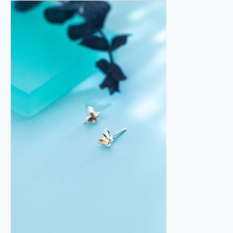 MloveAcc Genuine 925 Sterling Silver Gold Butterfly Stud Earrings for Women Brincos Fashion Silver Jewelry Bijoux - Azbrowse