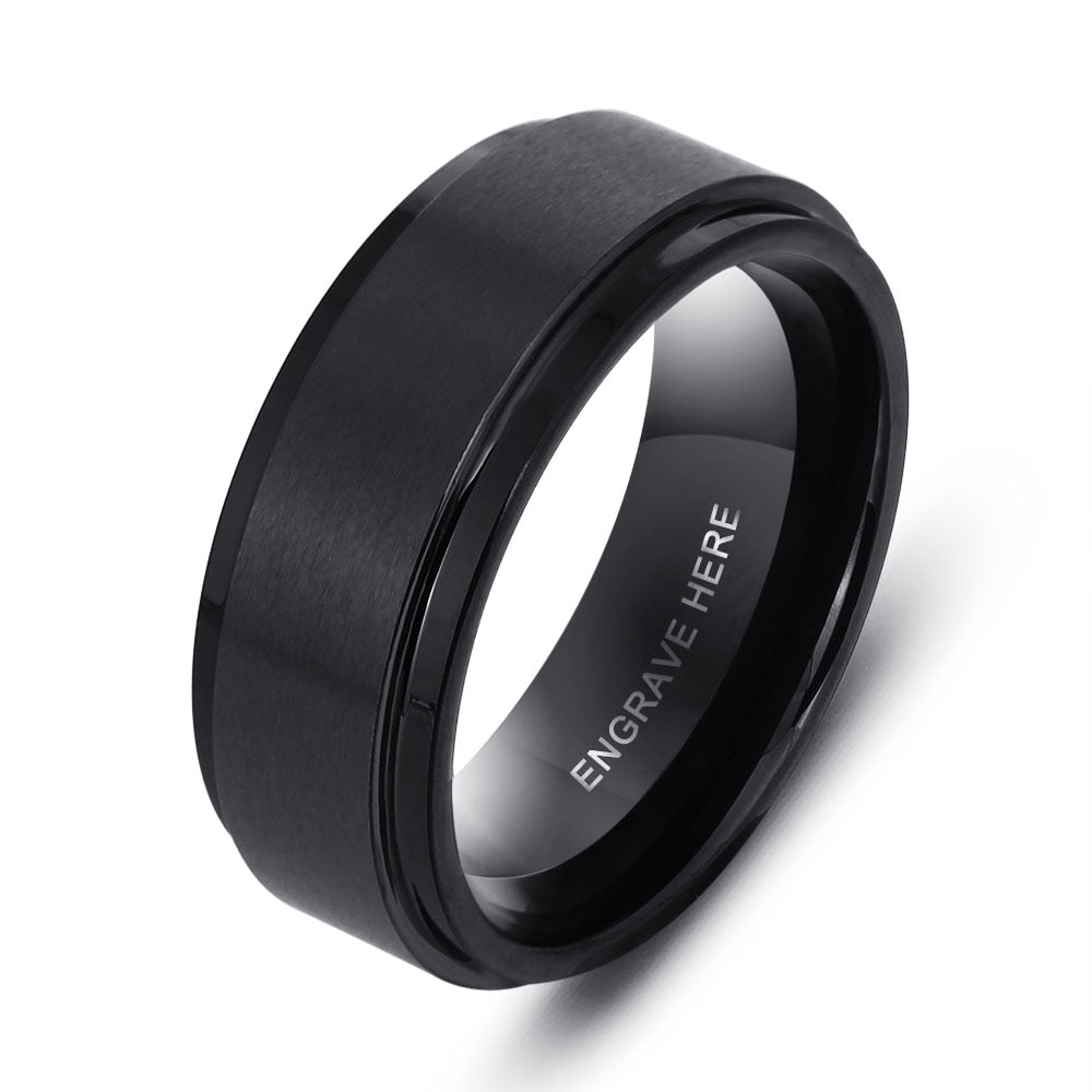 Personalized Engrave Name Rings for Men Black Stainless Steel Ring Fashion Male Jewelry Gift for Husbands (JewelOra RI103856) - Azbrowse